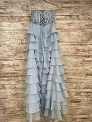 BLUE TIERED A LINE GOWN