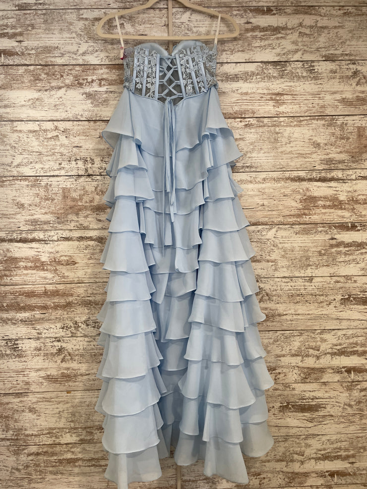 BLUE TIERED A LINE GOWN