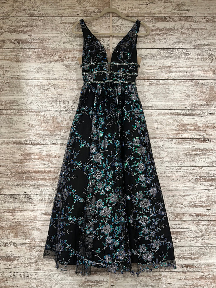 BLACK/FLORAL SPARKLY A LINE