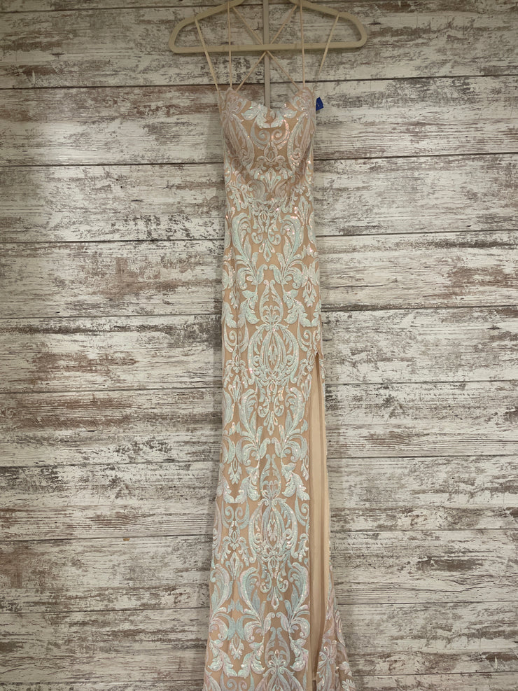 IVORY/PINK SPARKLY LONG DRESS