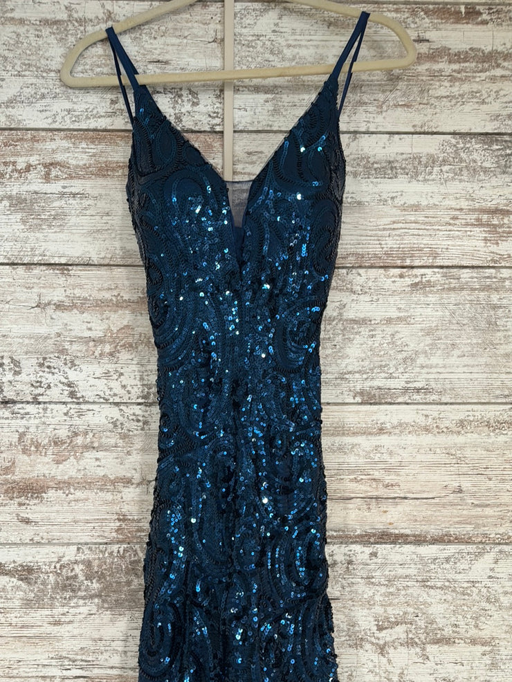 BLUE SEQUIN LONG EVENING GOWN