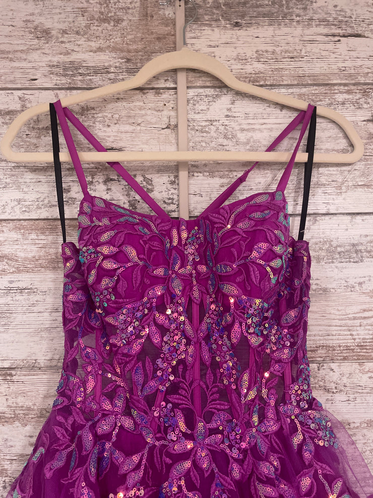 PURPLE/FLORAL A LINE GOWN -NEW