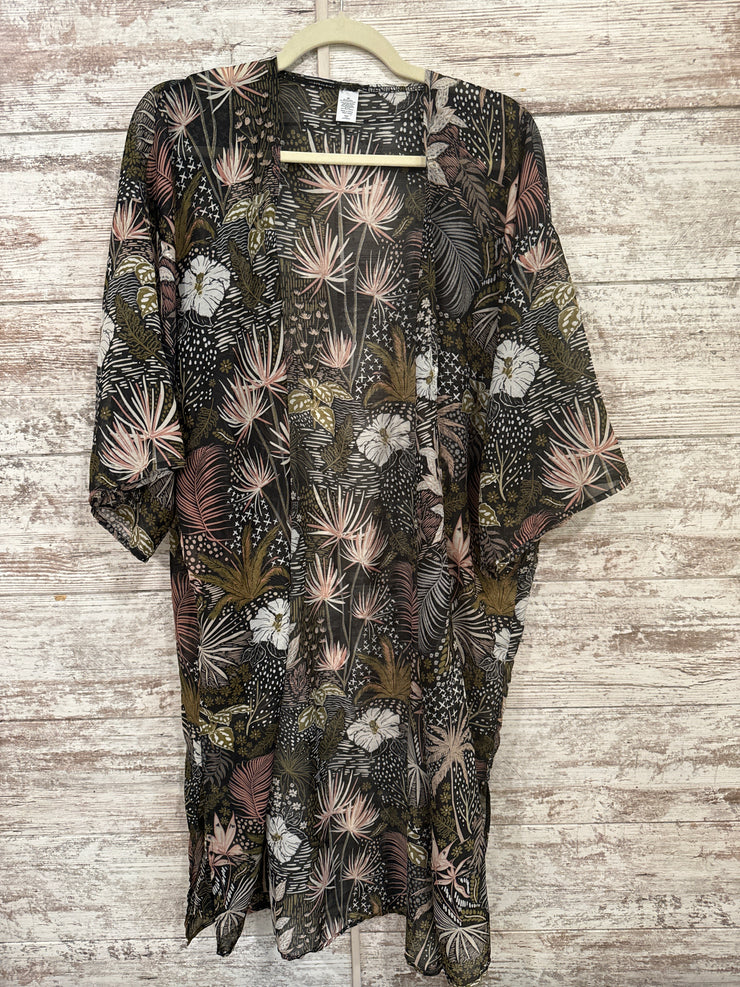 BLACK/PINK FLORAL OPEN CARDIGA