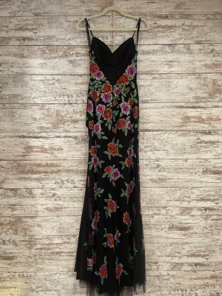 BLACK/FLORAL SPARKLY DRESS-NEW