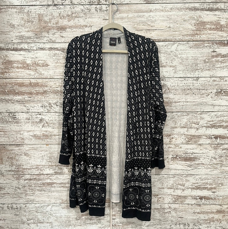 BLACK/WHITE LONG OPEN CARDIGAN