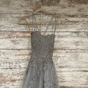 GRAY/FLORAL A LINE GOWN