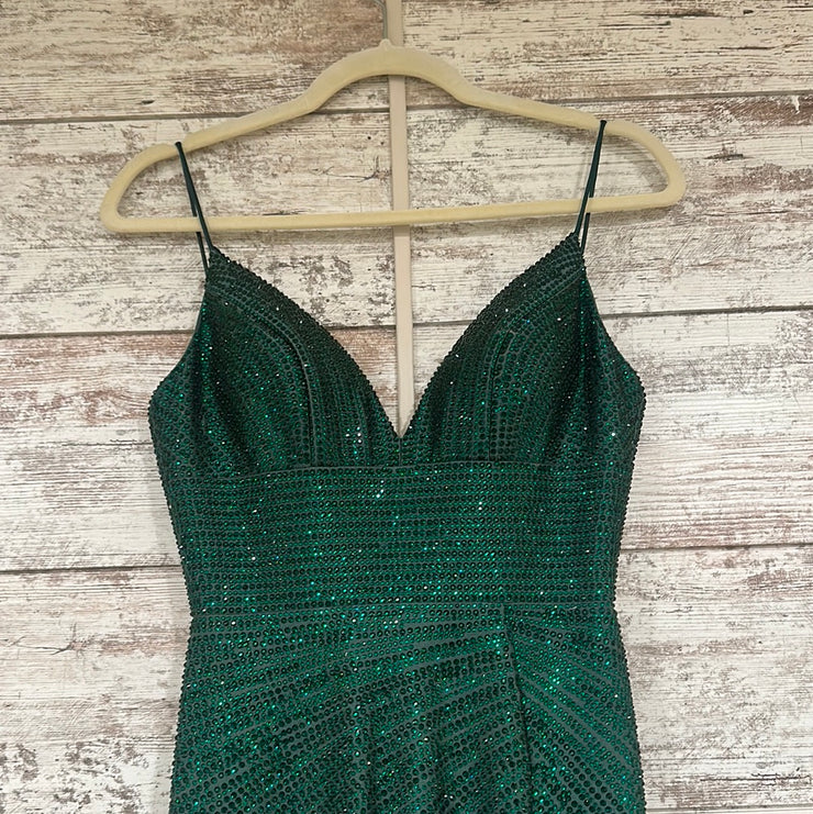 GREEN BEADED LONG EVENING GOWN