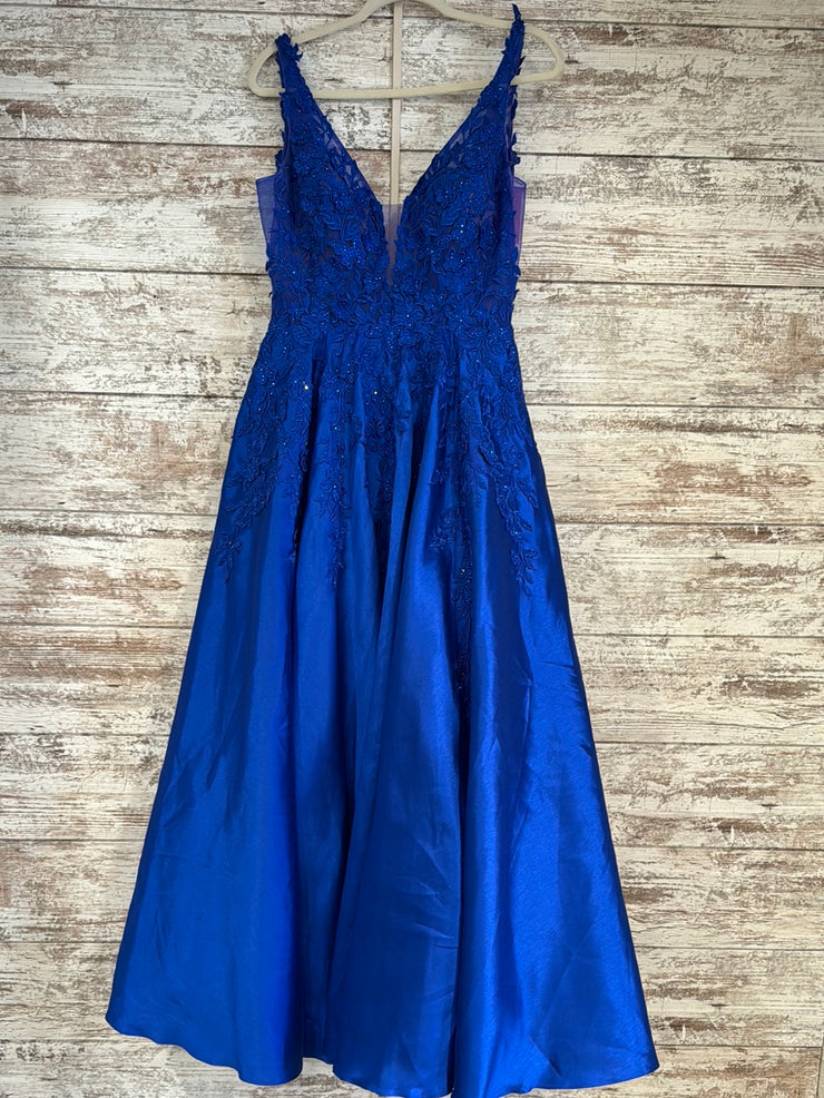 ROYAL BLUE/FLORAL A LINE GOWN