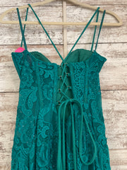 GREEN LACE LONG EVENING GOWN