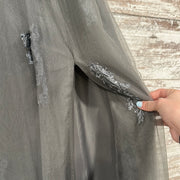 GRAY/FLORAL A LINE GOWN