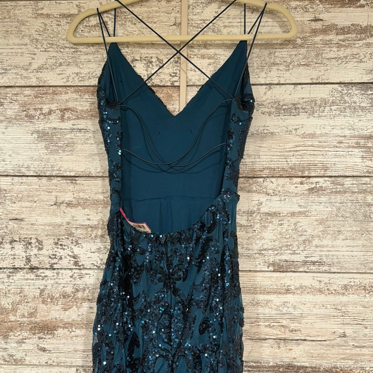 TEAL SPARKLY LONG EVENING GOWN