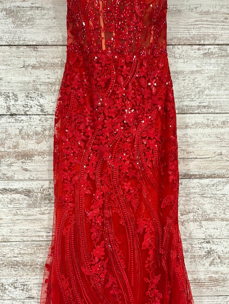 RED/FLORAL LONG EVENING GOWN