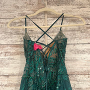GREEN SPARKLY A LINE GOWN