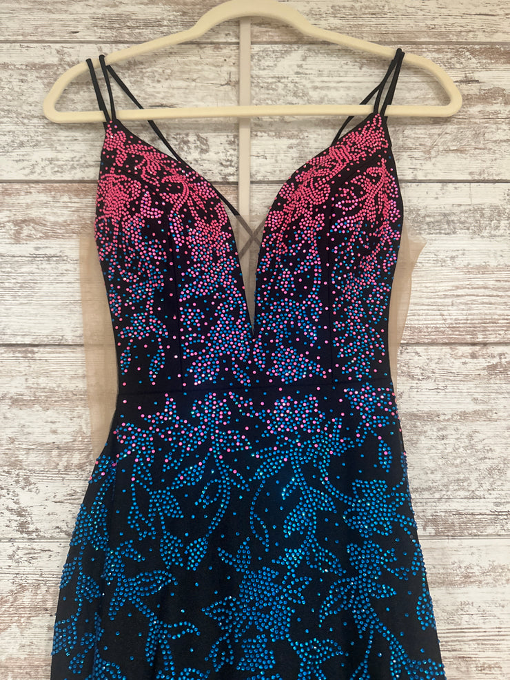 BLACK/PINK/BLUE LONG DRESS-NEW