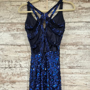 NAVY SEQUIN LONG EVENING GOWN