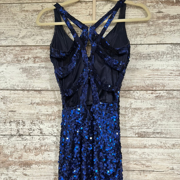 NAVY SEQUIN LONG EVENING GOWN