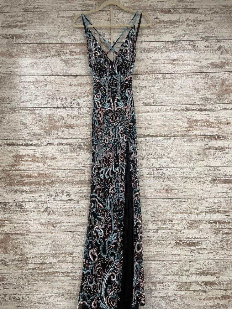 BLACK/COLORFUL BEADED DRES-NEW