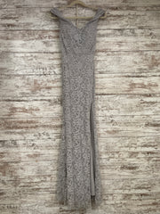 GRAY LACE LONG EVENING GOWN
