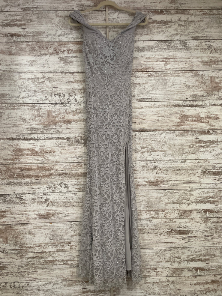 GRAY LACE LONG EVENING GOWN