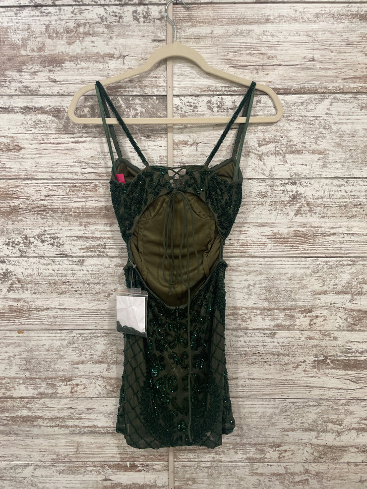 GREEN BEADED SHORT DRESS (NEW)