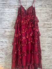 BURGUNDY SPARKLY TIERED A LINE
