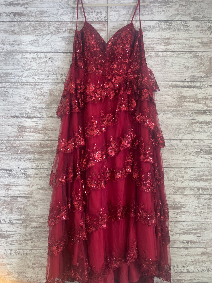BURGUNDY SPARKLY TIERED A LINE