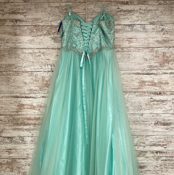 GREEN BEADED TOP PRINCESS GOWN