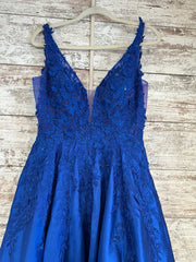 ROYAL BLUE/FLORAL A LINE GOWN