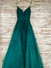 GREEN/FLORAL A LINE GOWN