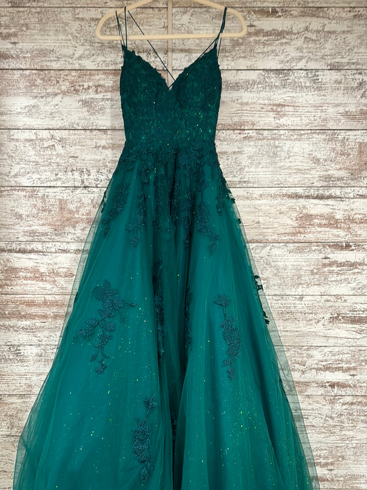 GREEN/FLORAL A LINE GOWN