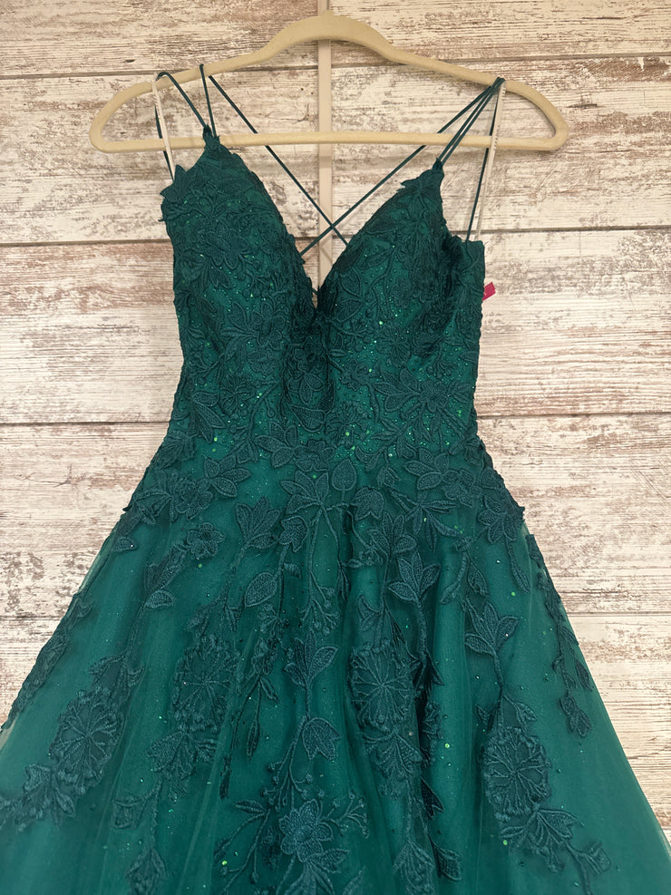 GREEN/FLORAL A LINE GOWN