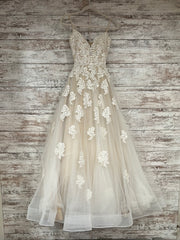 IVORY/NUDE FLORAL A LINE GOWN