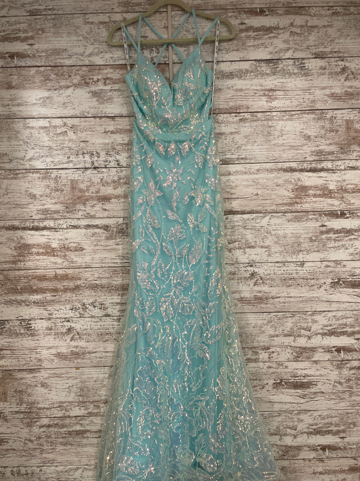 AQUA SPARKLY LONG MERMAID GOWN
