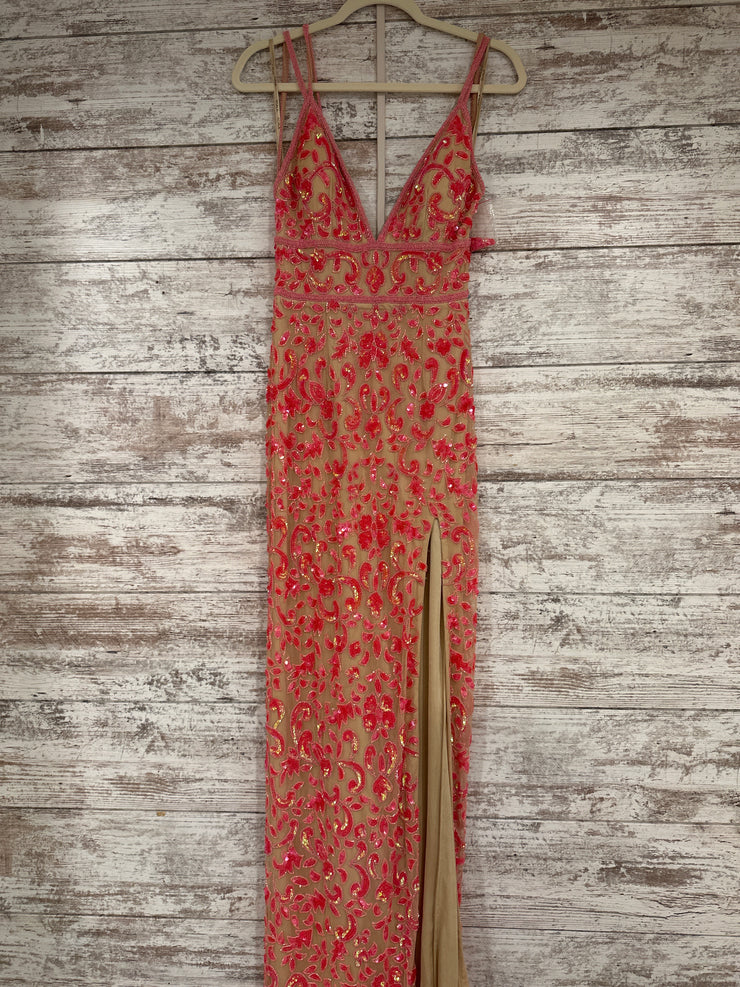 PINK/NUDE BEADED LONG DRESSNEW