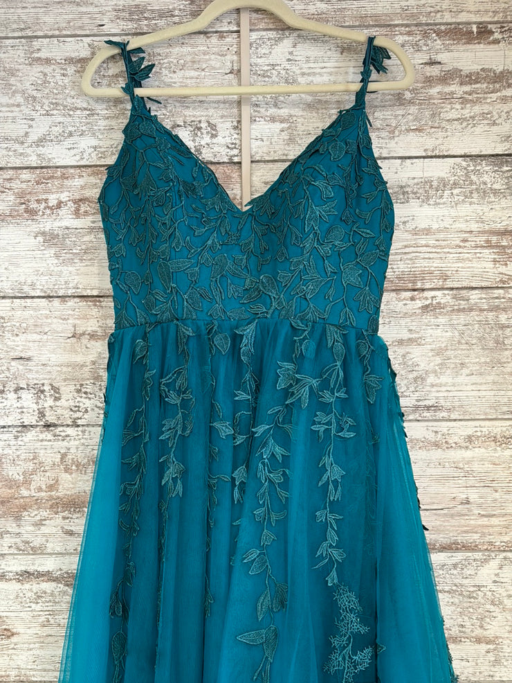 GREEN/FLORAL A LINE GOWN