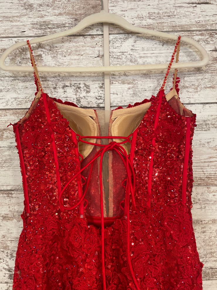 RED/FLORAL SPARKLY LONG DRESS