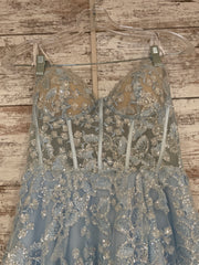 BLUE SPARKLY A LINE GOWN