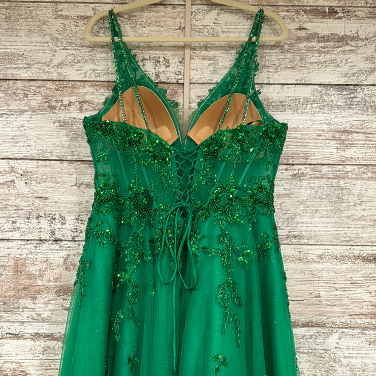 GREEN/FLORAL A LINE GOWN