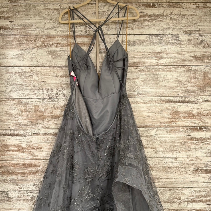 GRAY/FLORAL A LINE GOWN (NEW)