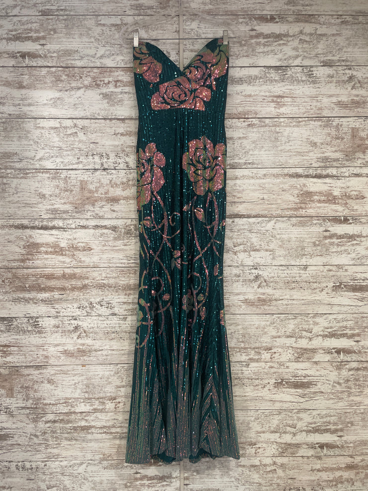 GREEN/FLORAL SPARKLY DRESS-NEW