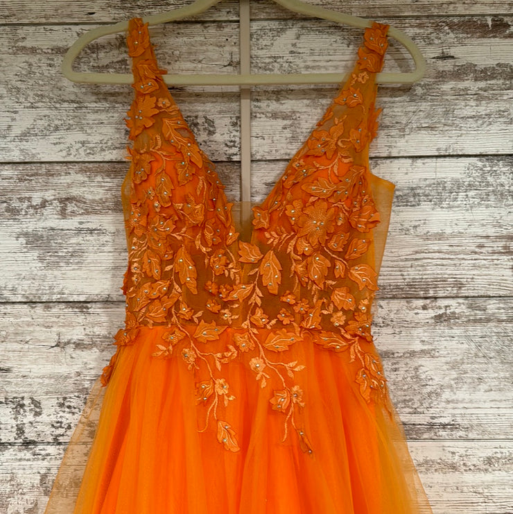 ORANGE/FLORAL A LINE GOWN