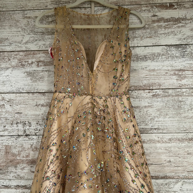 GOLD SPARKLY A LINE GOWN