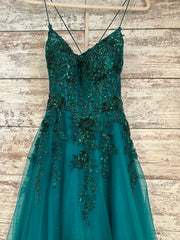 GREEN SPARKLY A LINE GOWN