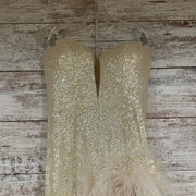 IVORY FEATHER LONG EVENING$800