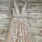 IVORY/TAN FLORAL A LINE GOWN