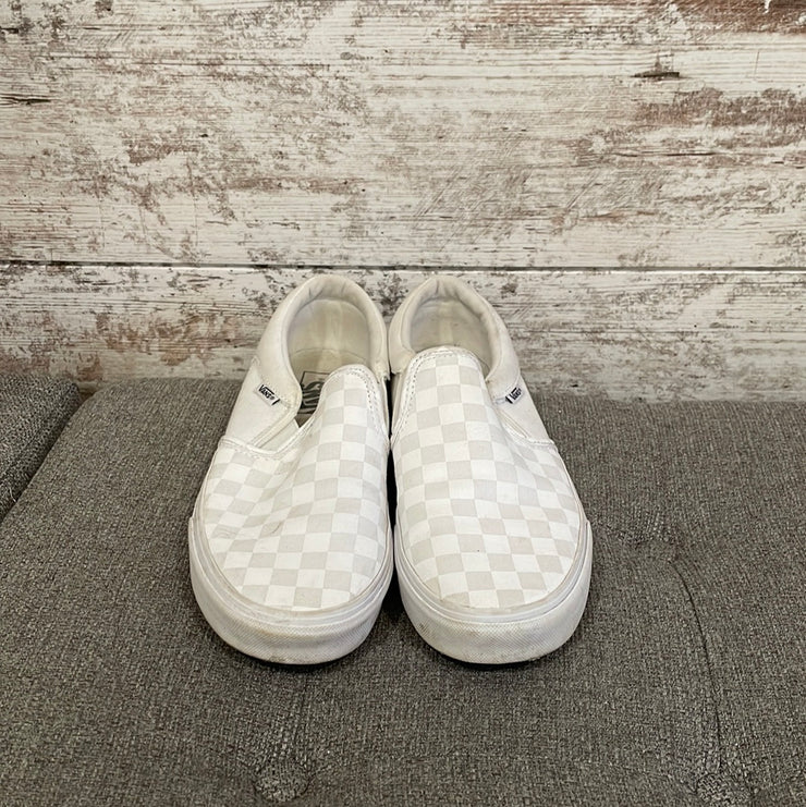 WHITE CHECKED SLIP ON SHOES$60