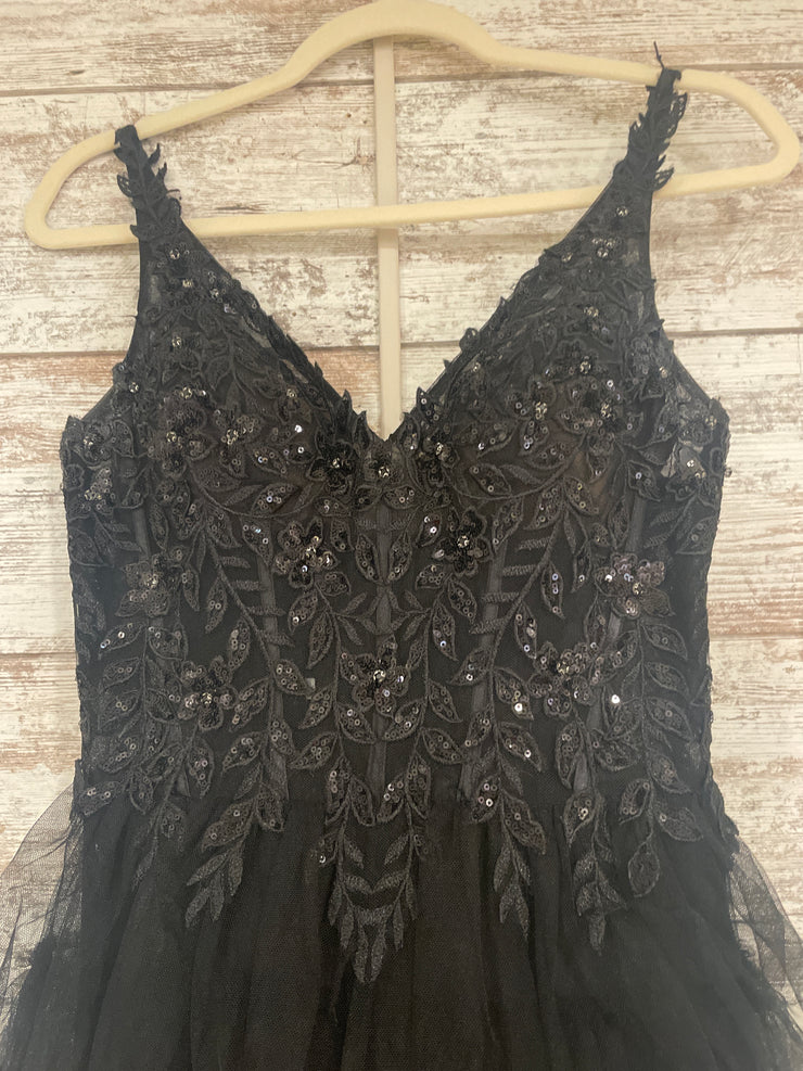BLACK TIERED A LINE GOWN