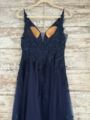 NAVY/FLORAL A LINE GOWN