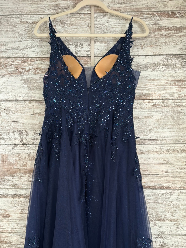 NAVY/FLORAL A LINE GOWN