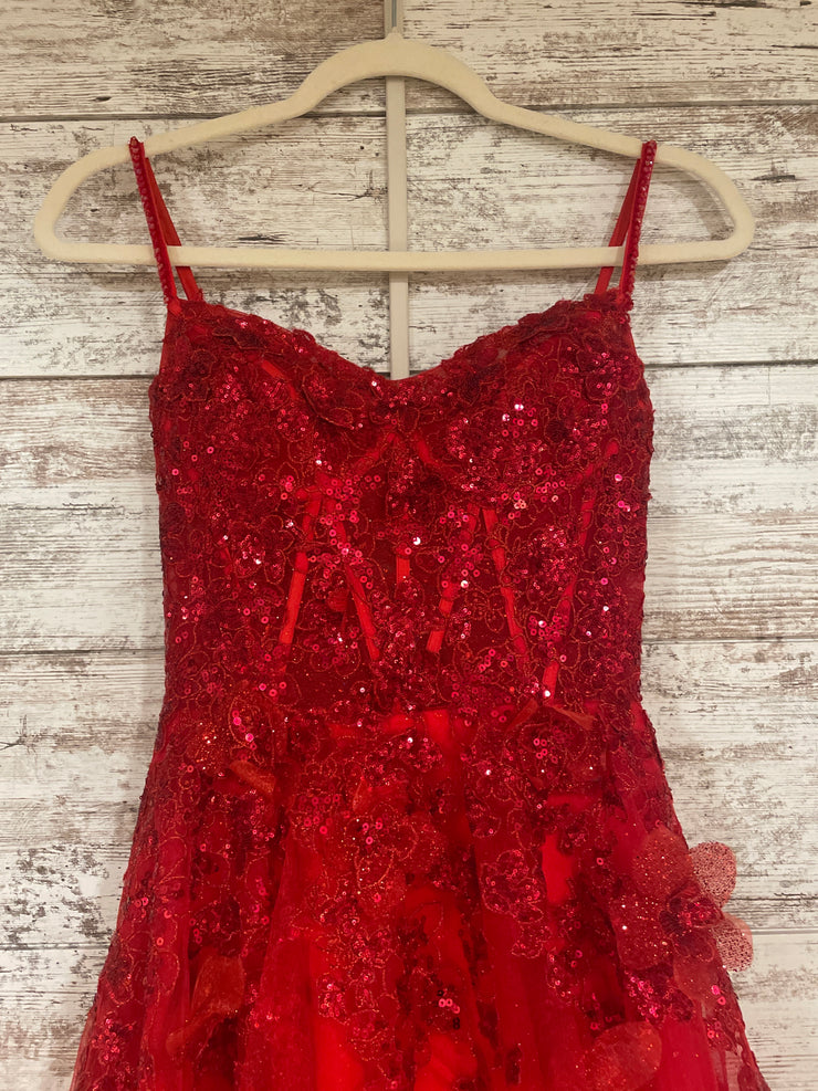 RED SPARKLY A LINE GOWN